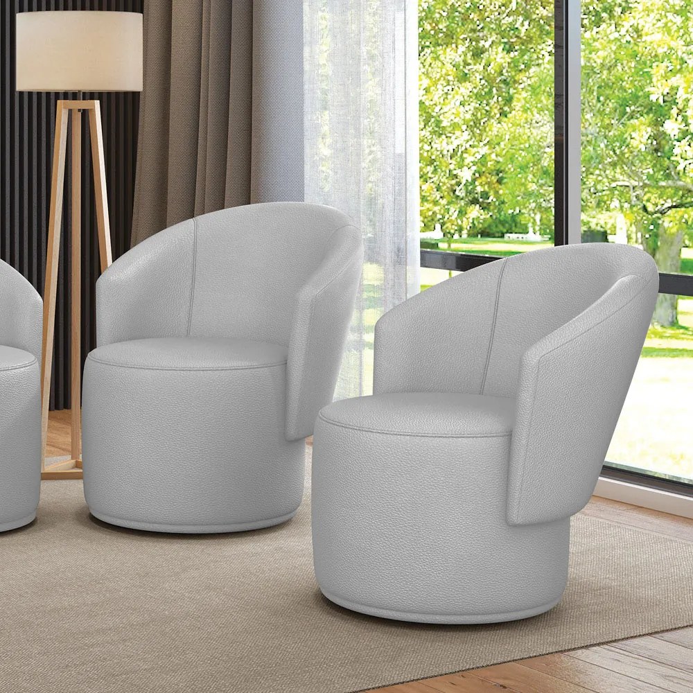 Poltrona Decorativa Orgânica Fixa para Sala Kit 2 Malu Sintético M11 - D'Rossi - Cinza