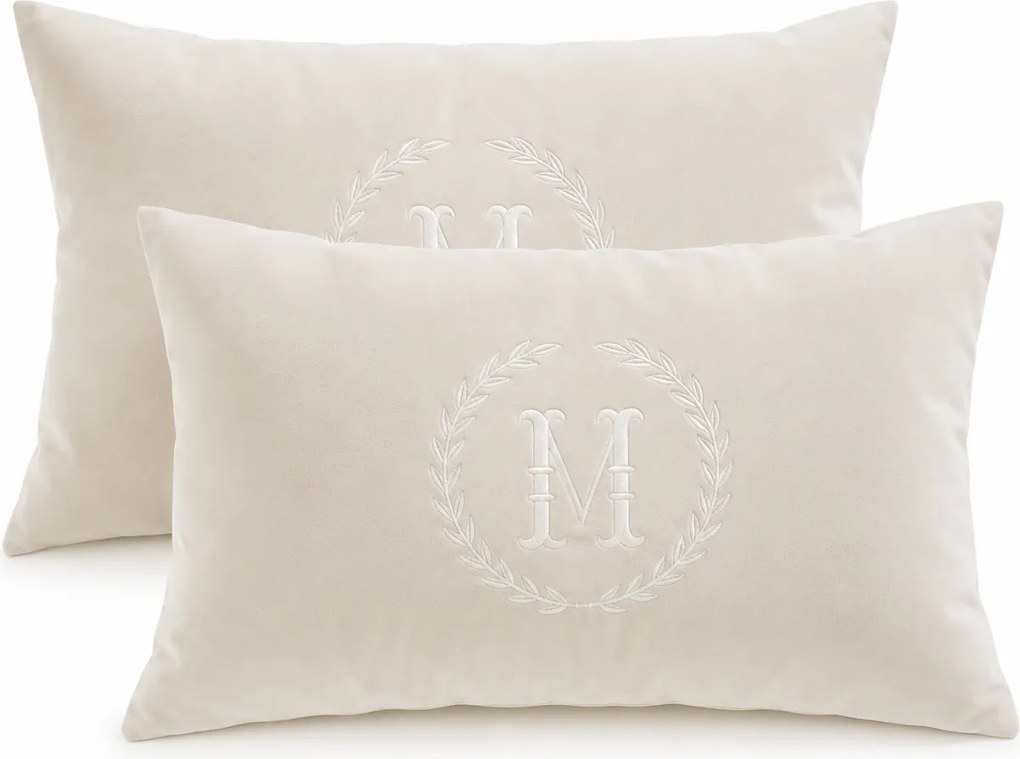 Jogo de 2 Almofadas Monograma Delicata Bordado Off White