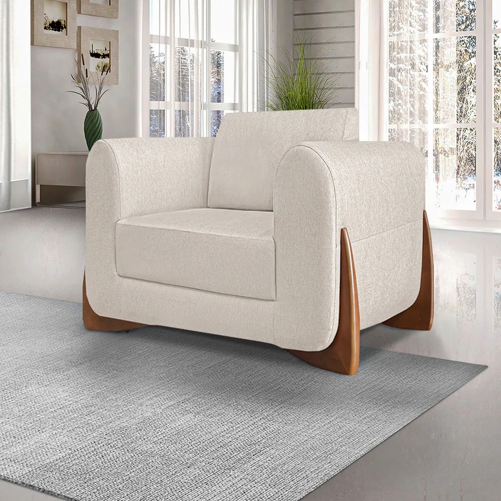 Kit 2 Poltronas Decorativas Pés em Madeira Buzz Linho Pérola G63 - Gran Belo