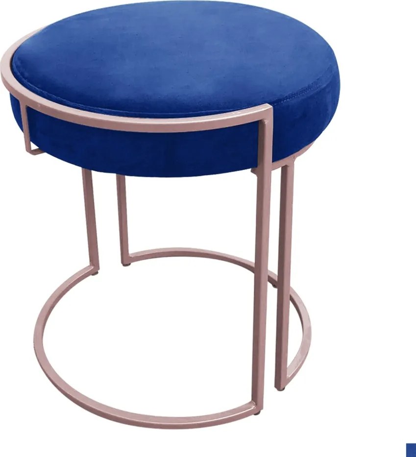 Puff Redondo Base Industrial Rosê Kit 2 Love Suede - Azul Royal