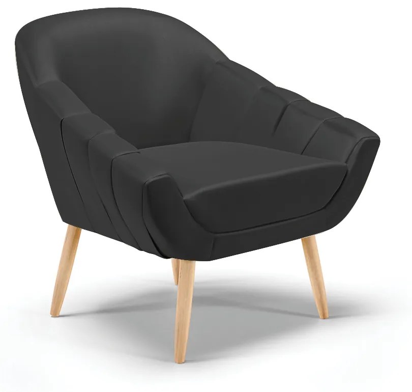 Poltrona Giovana Corino Preto Pés Palito Natural - Indo Decorar