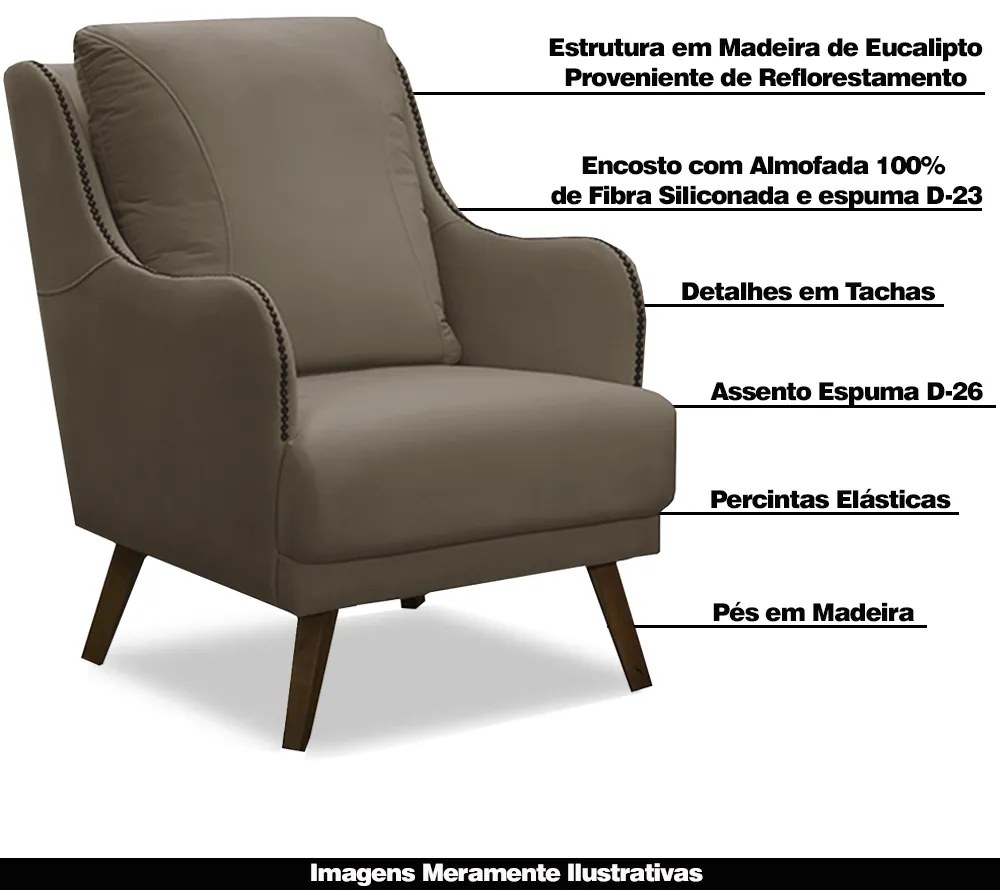 Kit 2 Poltronas Decorativas Catar com Tachas Veludo Bege G33 - Gran Belo
