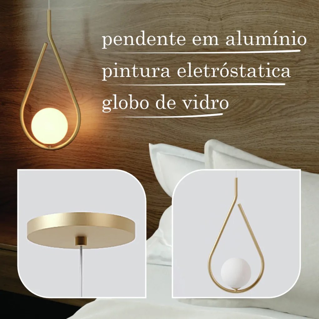 Pendente Gota Globo Ø12Cm C/ Rosca Alumínio 1Xg9 - Qimporta Pd2358 (PRETO, FOSCO)