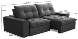 Sofá Retrátil Reclinável 3 Lugares 210cm Argon F05 Veludo Grafite - Mp