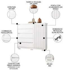 Cômoda Sapateira 1 Porta 5 Gavetas 125cm Duetto Branco - Albatroz