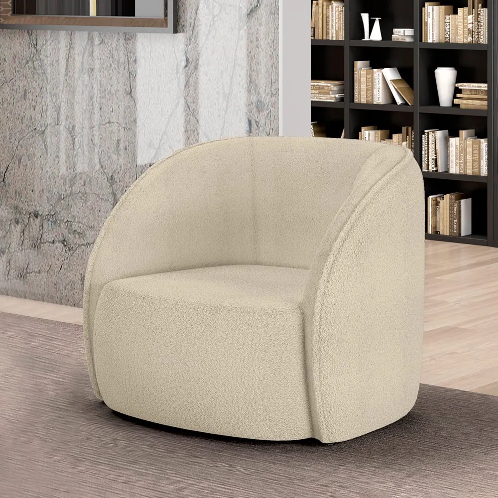 Poltrona Decorativa Sala de Estar Clarke Bouclê Bege G45 - Gran Belo