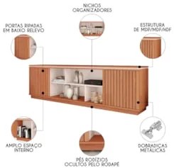 Rack Para Sala Bancada de TV 75 Pol 180cm Simetria Freijó/Off White -