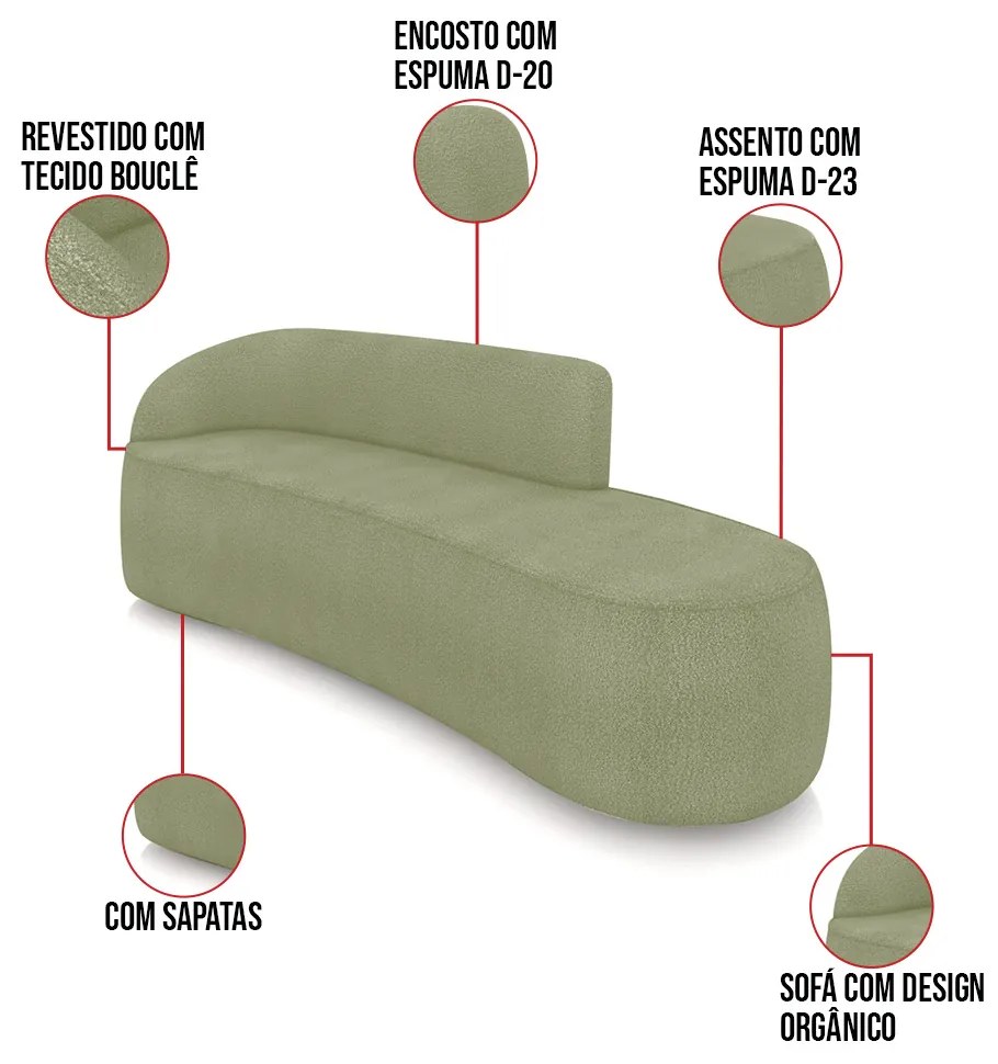 Sofá 4 Lugares Orgânico 220 cm Morgan Bouclê - Verde - Verde Pistache