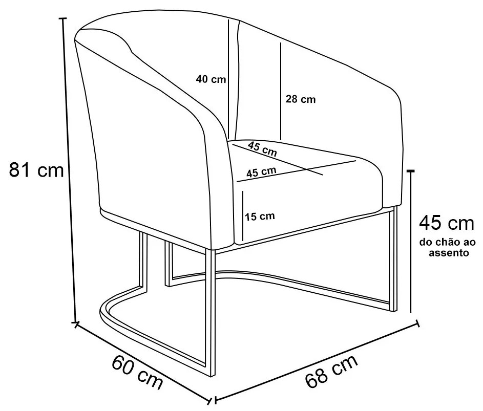 Poltrona Decorativa Industrial Preto Kit 2 Stella Sintético Cinza D03 - D'Rossi