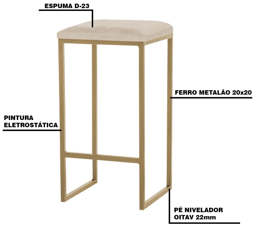 Banqueta Decorativa Billie Base Gold Veludo Bege G41 - Gran Belo