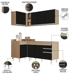 Armário de Cozinha Modulado de Canto Direito 4 Peças CP37 Balcão sem T