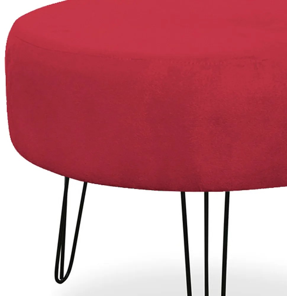 Kit 04 Puffs Redondos para Sala Chloe Suede Vermelho