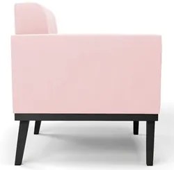 Sofá Namoradeira e 2 Poltronas Base Madeira Preto Ana Suede Rosa Bebê