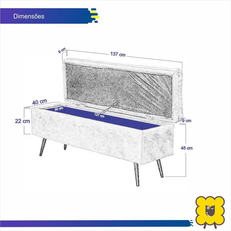 Calçadeira Baú Casal Conforto Suede Cinza - Sheep Estofados - Cinza