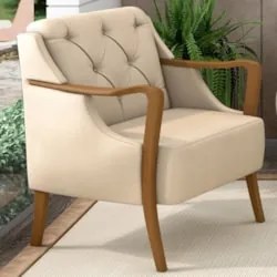 Poltrona Decorativa para Sala de Estar Capitonê Lapa Z32 PU Bege - Mpo