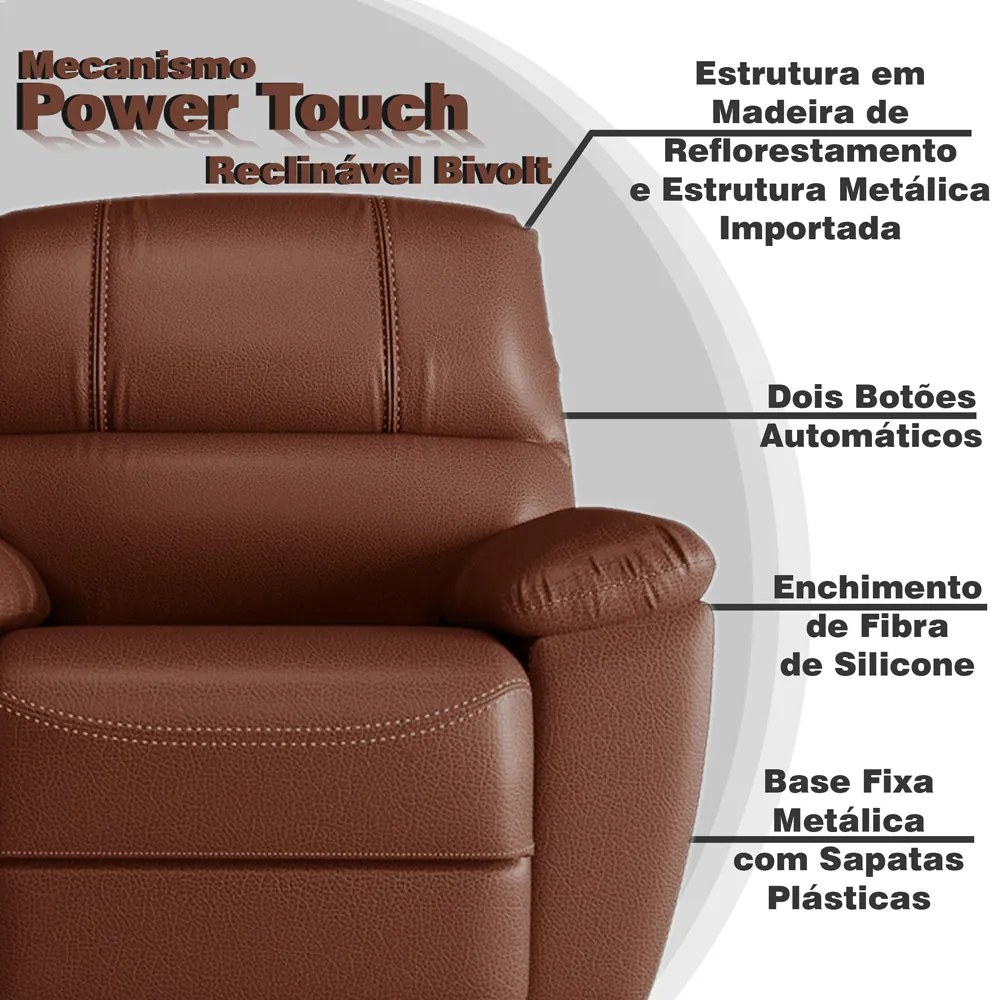 Poltrona do Papai Reclinável Elétrica Power Touch Armênia Couro Conhaque G40 - Gran Belo
