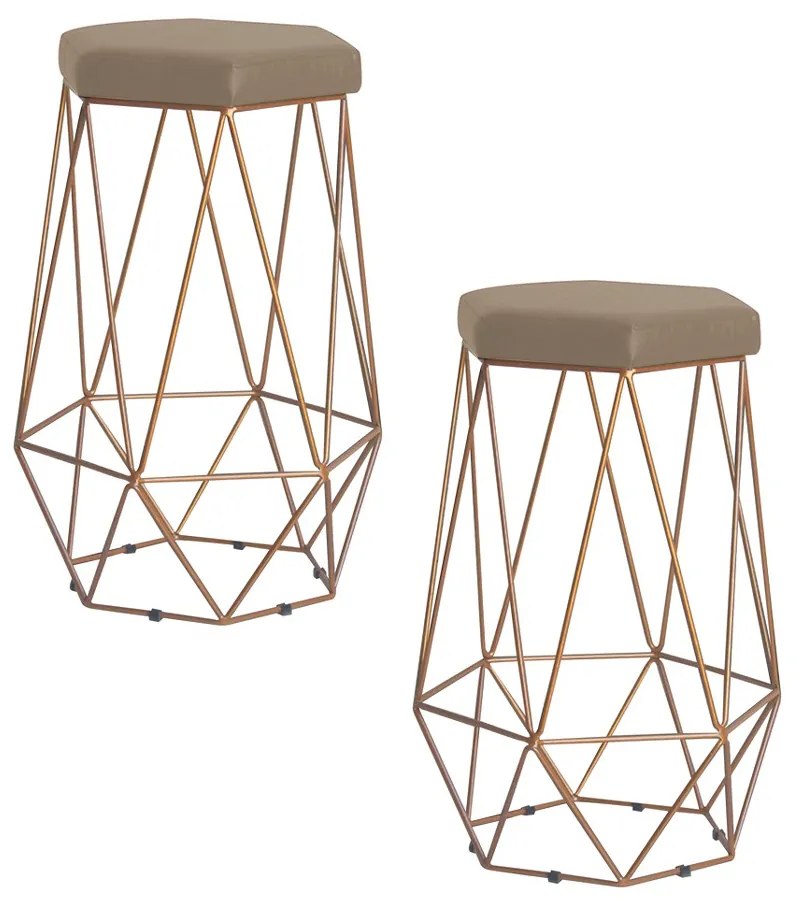 Kit 2 Banqueta Decorativa Rubel Base Gold Suede Cappuccino G41 - Gran Belo