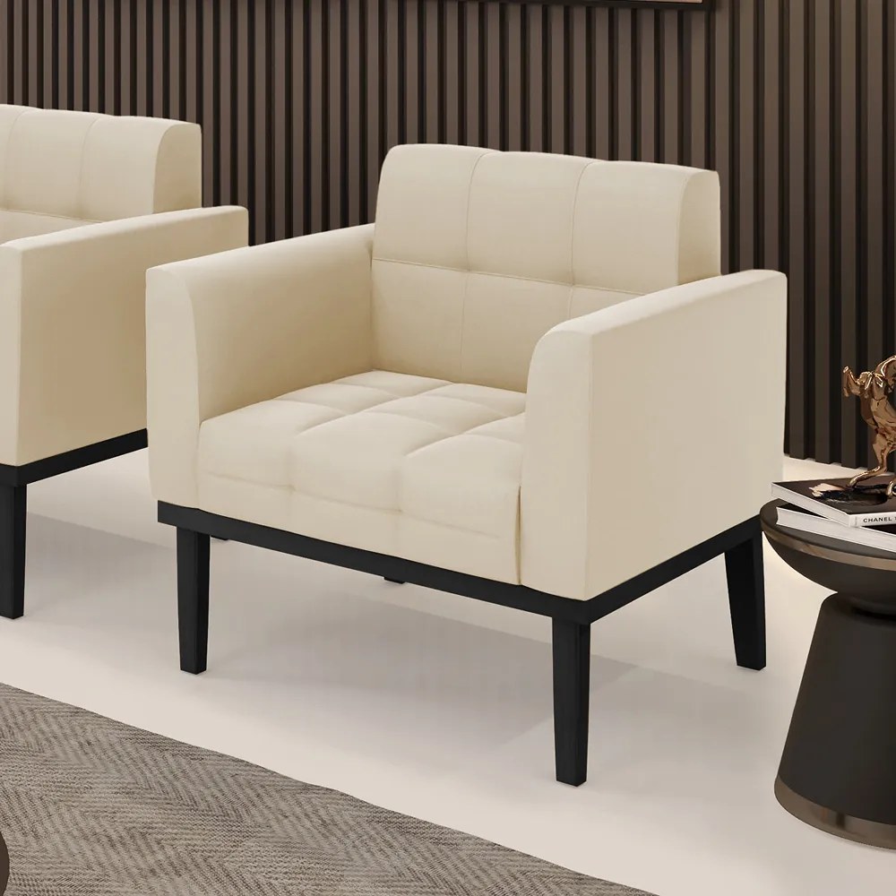 Poltrona Decorativa Karen Pés Fixo em Madeira Preto Suede Bege G19 - Gran Belo