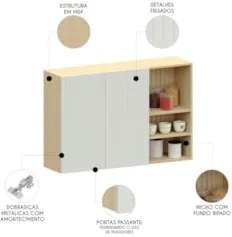 Armário de Cozinha 120cm 2 Portas Pierre Carvalho/Cinza L01 - Mpozenat