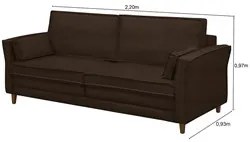 Sofá Living 3 Lugares 220cm Pés Madeira Efraim F05 Veludo Marrom - Mpo