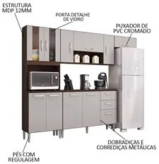Armário de Cozinha Compacta com Balcão e Tampo 244cm Livy P11 Chocolat