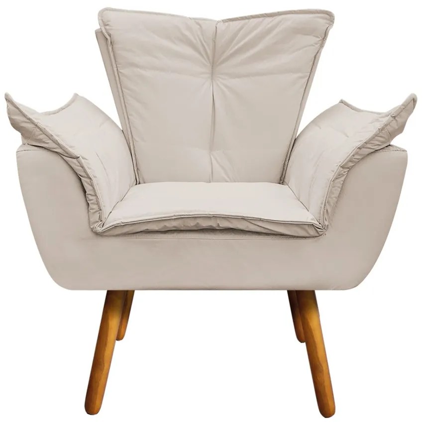 Poltrona Sala de Estar Pé Palito de Madeira Kit 2 Opala Corino D03 - D'Rossi - Bege
