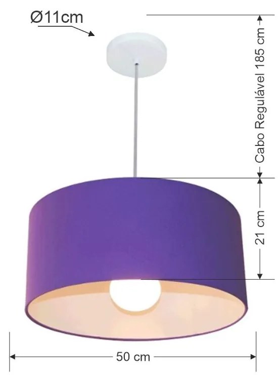 Lustre Pendente Cilíndrico 4052 Cúpula em Tecido 50x21cm Roxo - Bivolt