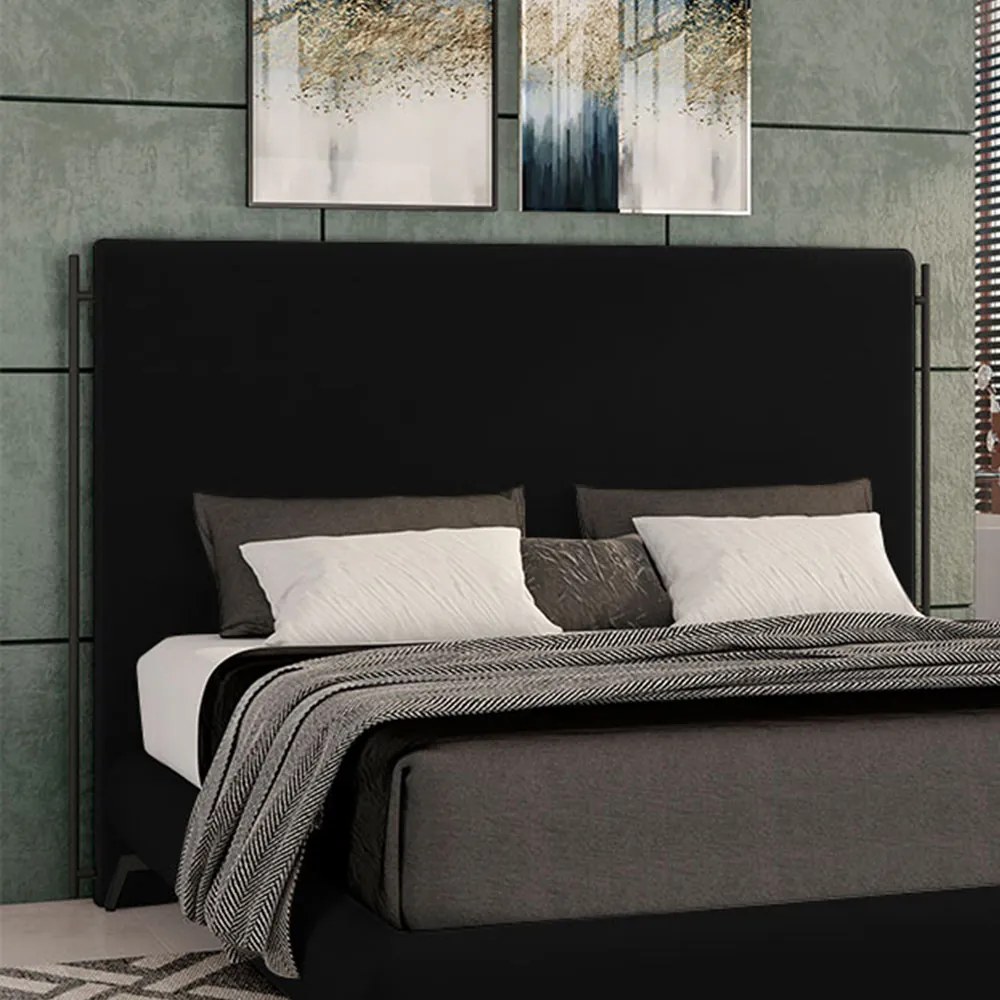 Cabeceira Design para Cama de Casal Bezos Pés em Madeira Veludo Preto G91 - Gran Belo