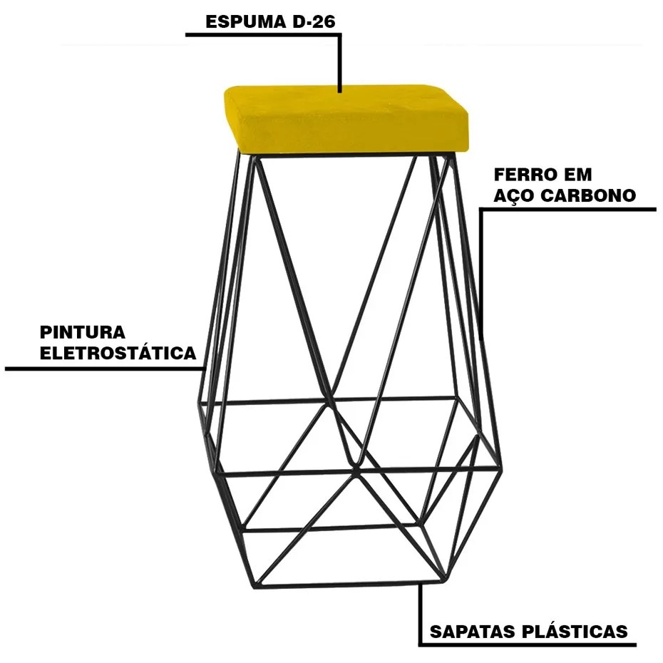 Kit 2 Banqueta Decorativa Kathy Base Preta Suede Amarelo G41 - Gran Belo