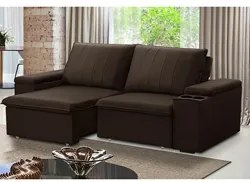 Sofá Retrátil Reclinável 3 Lugares 205cm Baluart F05 Veludo Marrom - M