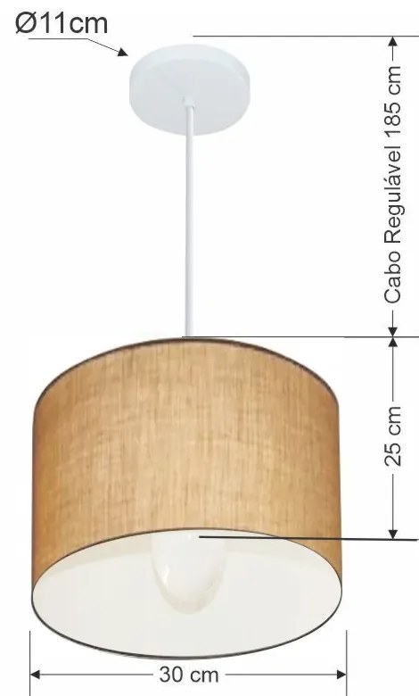 Lustre Pendente Cilíndrico Md-4113 Cúpula em Tecido 30x25cm Palha - Bivolt