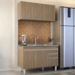 Armário Cozinha e Balcão Com Pia 120cm Michigan Castanho    - Lumil