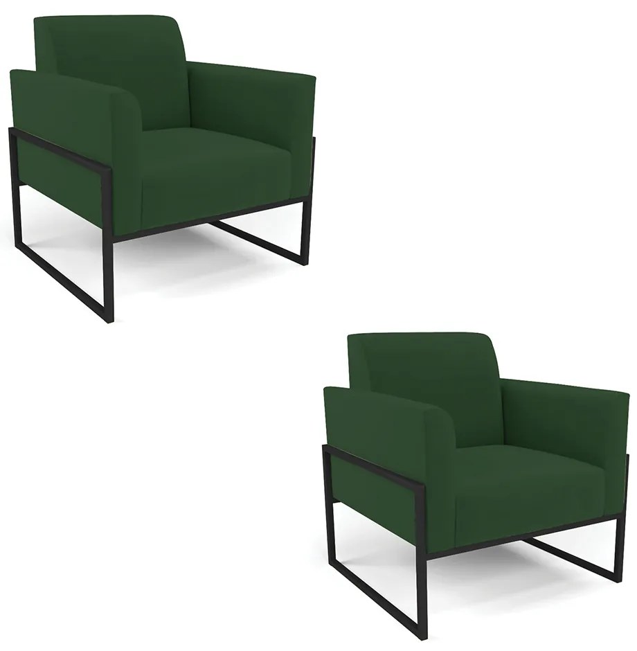 Kit 2 Poltronas Base Industrial Alta Preto Marisa Veludo - Verde