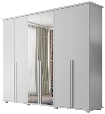 Guarda-Roupa Casal Com Espelho 6 Portas 5 Gavetas Estrela Branco – RV Móveis