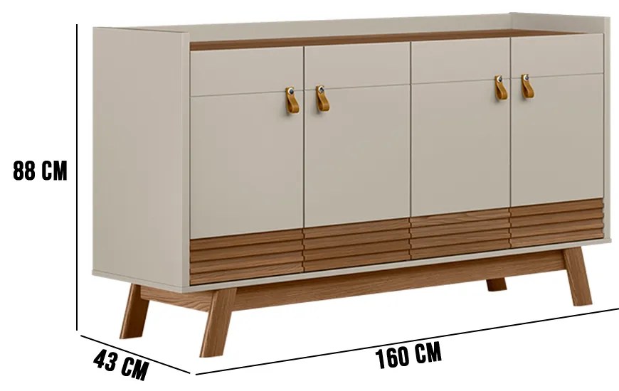 Buffet Aparador Dara 4 Portas Freijó e Off White 88x160 cm L04 - D'Rossi