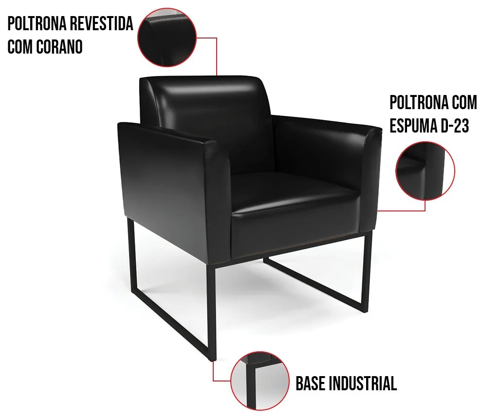 Kit 2 Poltronas Base Industrial Preto Marisa Corano - Preto