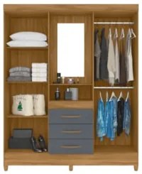 Guarda Roupa Solteiro Capelinha com Espelho 204cm Caprese Z17 Freijó/C