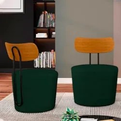 Kit 2 Poltronas Decorativas Redondas 53cm Le Moon Z32 Veludo Verde - M