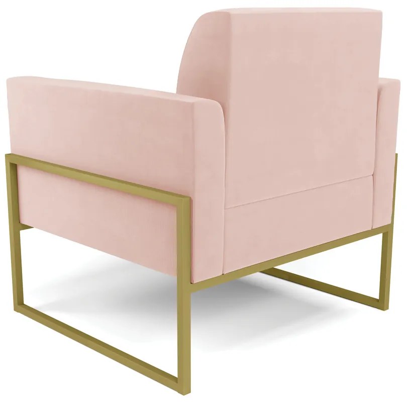 Poltrona Base Industrial Alta Dourado Marisa Veludo - Rose