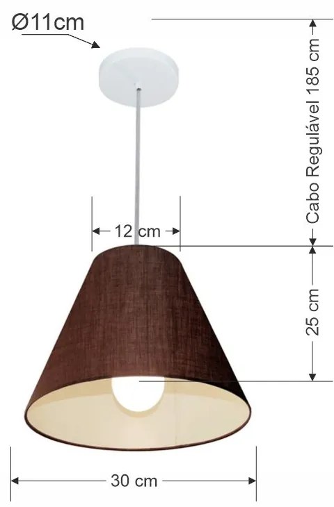 Lustre Pendente Cone Md-4028 Cúpula em Tecido 25/30x12cm Café - Bivolt