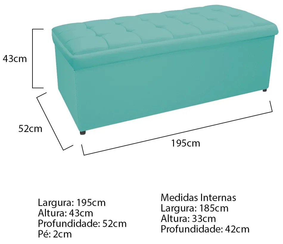 Calçadeira Copenhague 195 cm King Size Suede Azul Tiffany - ADJ Decor