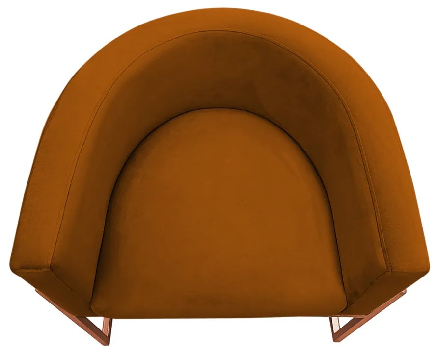 Poltrona Decorativa Base Metal Bronze Luna Veludo Terracota - Sheep Estofados - Veludo Terracota
