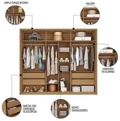 Guarda Roupa Casal 6 Portas 4 Gavetas Turium C01 Buriti/Fendi - Mpozen