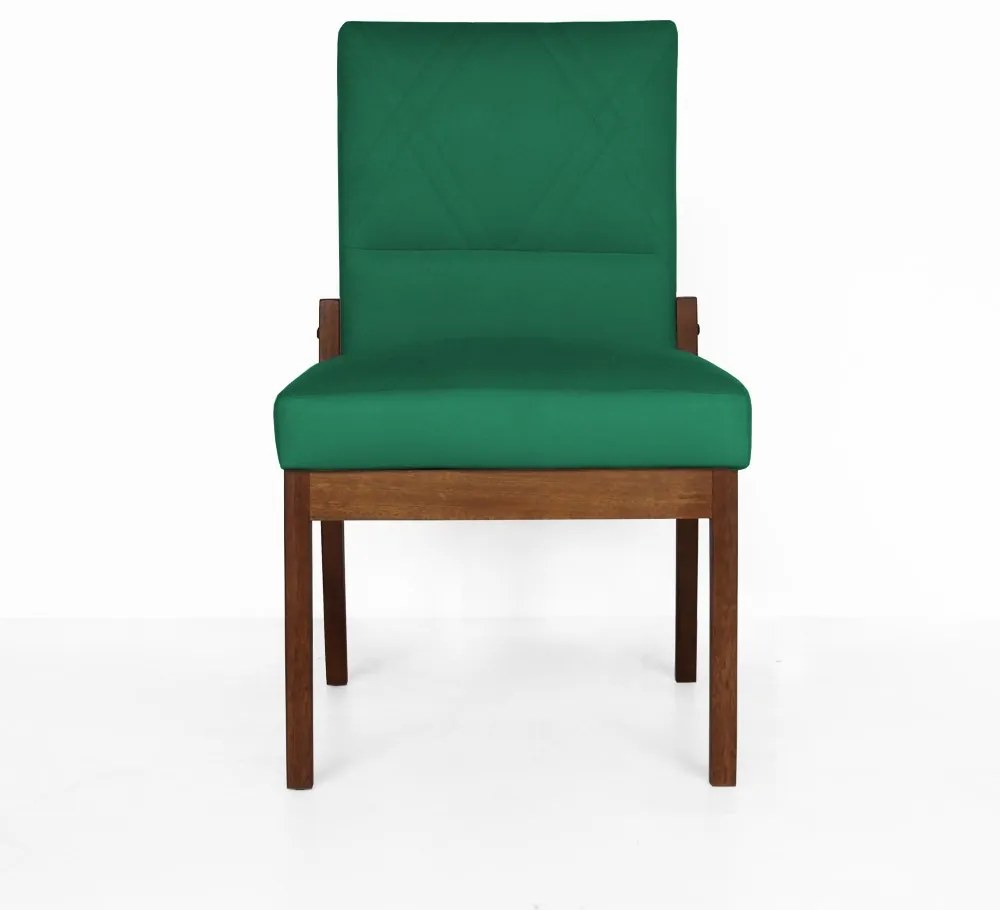 Cadeira De Jantar Aurora Base Madeira Maciça Estofada Suede Verde Bandeira