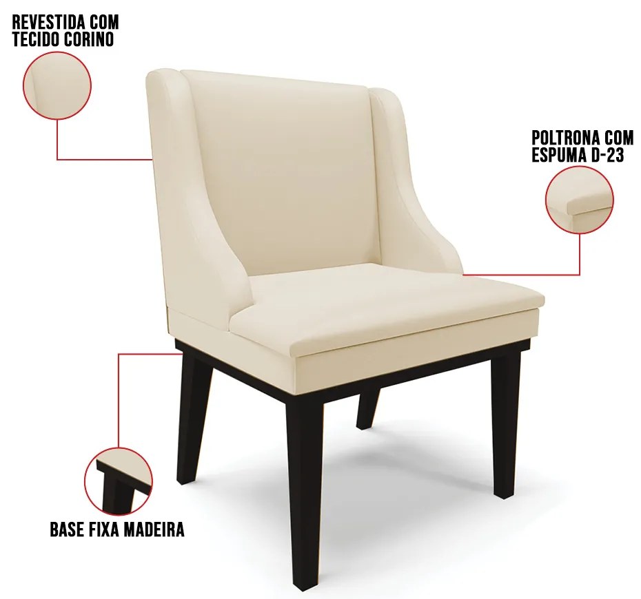 Cadeira de Jantar Liz Corino Base Fixa Madeira Preto D03 - D'Rossi - Bege