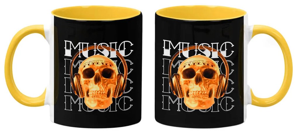 Caneca Caveira Skull Music Forever com Alça Amarela