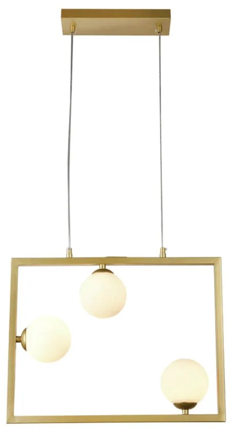 Pendente Balanço 35X45Cm 3Xg9 Retangular Horizontal Metal Dourado Vidr...