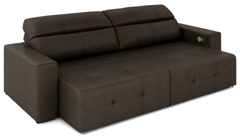 Sofá Retrátil 3 Lugares 244cm 2 Módulos Nero com USB Couro Marrom G52 - Gran Belo