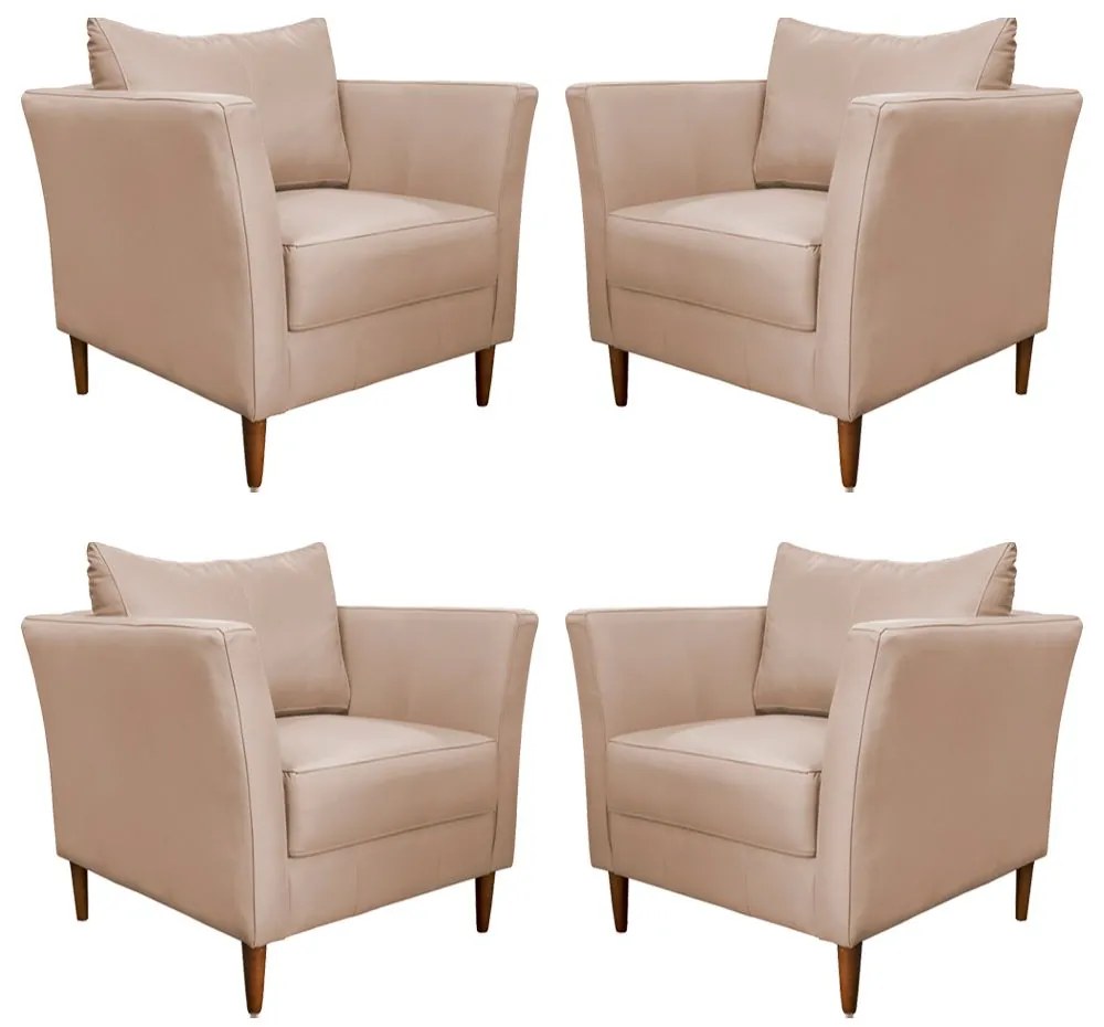Kit 4 Poltronas Decorativa Sala de Estar Pés Palito Lubbock Couro Bege G58 - Gran Belo