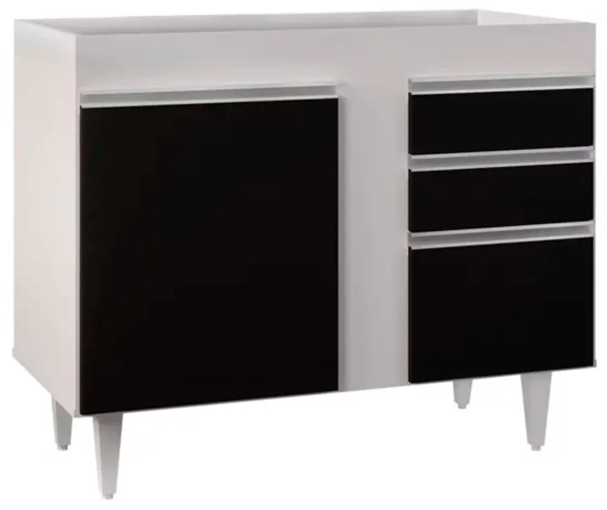 Balcão de Cozinha Lavanderia sem Tampo 02 Gavetas Bia 100 cm L06 - D'Rossi - Branco e Preto
